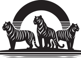 Group of tiger Silhouette isolated on white background Minimalist tiger vector shape icon