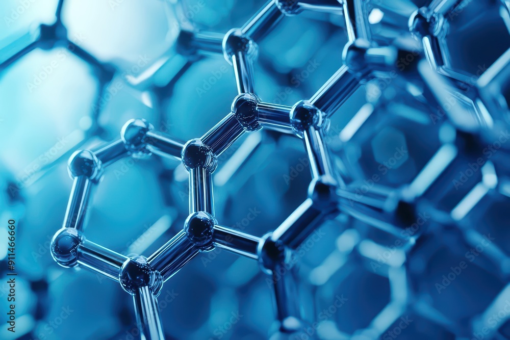 Poster a beautiful backdrop of interconnected blue hexagons and lines forming a molecular structure