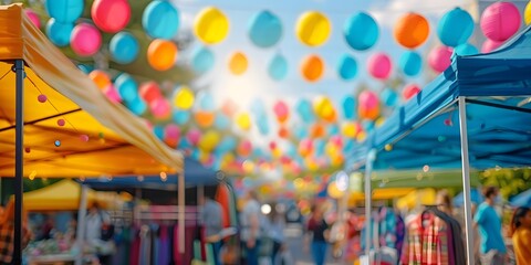 Fototapeta premium Colorful outdoor market with vibrant tents and decorations