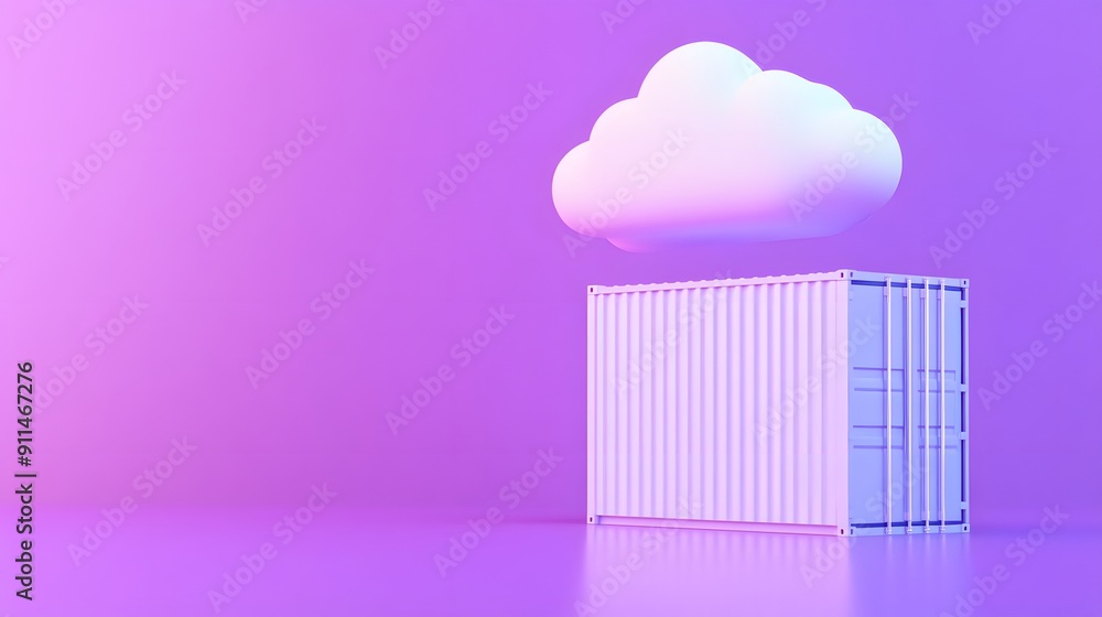 Poster abstract concept of cloud storage with a container on a pink background symbolizing data security an