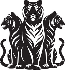 Group of tiger Silhouette isolated on white background Minimalist tiger vector shape icon