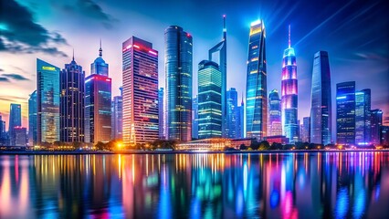 Obraz premium A Symphony of Steel and Glass: A Futuristic Metropolis Skyline Generative AI