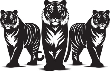 Group of tiger Silhouette isolated on white background Minimalist tiger vector shape icon