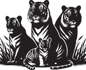 Group of tiger Silhouette isolated on white background Minimalist tiger vector shape icon