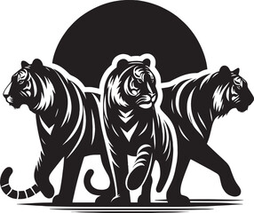 Group of tiger Silhouette isolated on white background Minimalist tiger vector shape icon