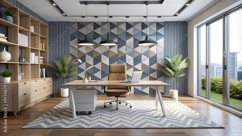 Poster a clean and functional workspace with geometric accents generative ai