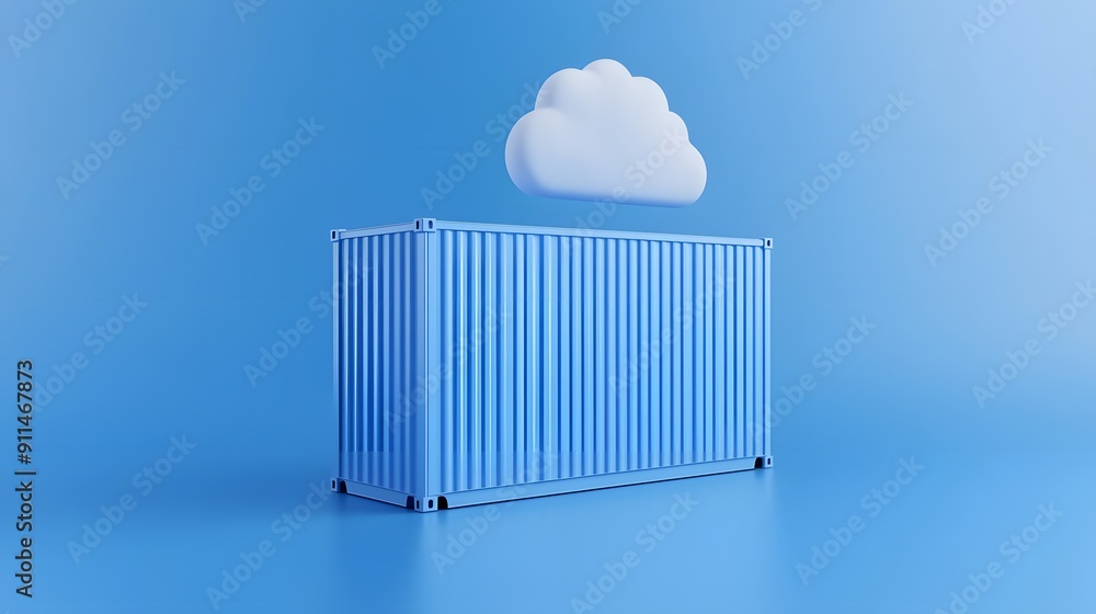 Poster abstract image of a blue shipping container with a cloud above, symbolizing cloud storage and data m