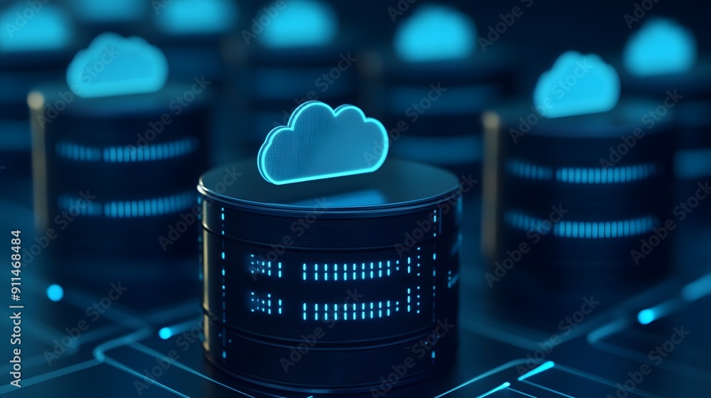 Poster abstract image of cloud computing with data servers. futuristic technology concept for data storage,