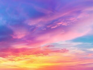 Obraz premium A bright and colorful sky with fluffy white clouds above a calm body of water, perfect for a serene atmosphere