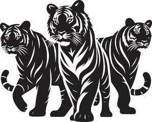 Group of tiger Silhouette isolated on white background Minimalist tiger vector shape icon