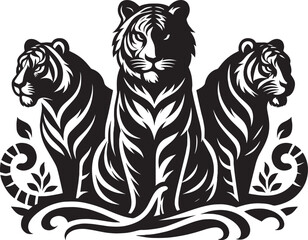 Group of tiger Silhouette isolated on white background Minimalist tiger vector shape icon