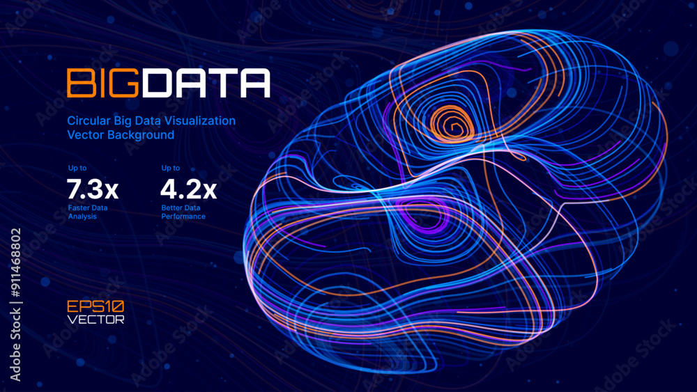 Fototapete Digital Big Data Flow Vector Background. Big Data Technology Lines. Abstract Science Technology Illustration. Big Data Neural Network Background Concept. AI Visualization Concept. Vector.
