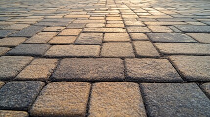 Empty road with stone brick blocks, showcasing the neat pattern and durability of the paver floor. -