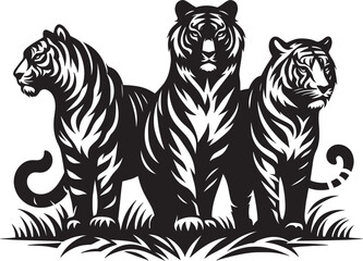 Group of tiger Silhouette isolated on white background Minimalist tiger vector shape icon