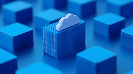 Fototapeta premium Blue 3D illustration of containerization and cloud computing concept. Depicts digital transformation with containers and cloud technology.
