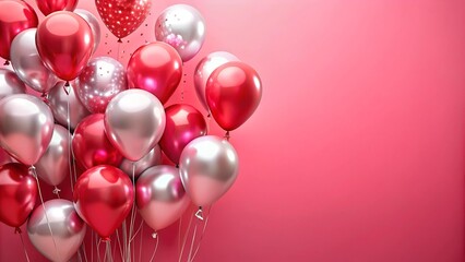 Red and Silver Balloons on a Pink Background: A Festive Sale Celebration  generative AI