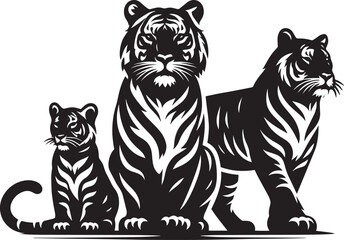 Group of tiger Silhouette isolated on white background Minimalist tiger vector shape icon