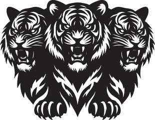 Group of tiger Silhouette isolated on white background Minimalist tiger vector shape icon