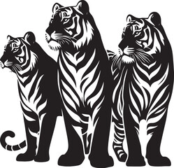 Group of tiger Silhouette isolated on white background Minimalist tiger vector shape icon