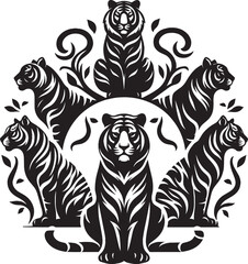 Group of tiger Silhouette isolated on white background Minimalist tiger vector shape icon