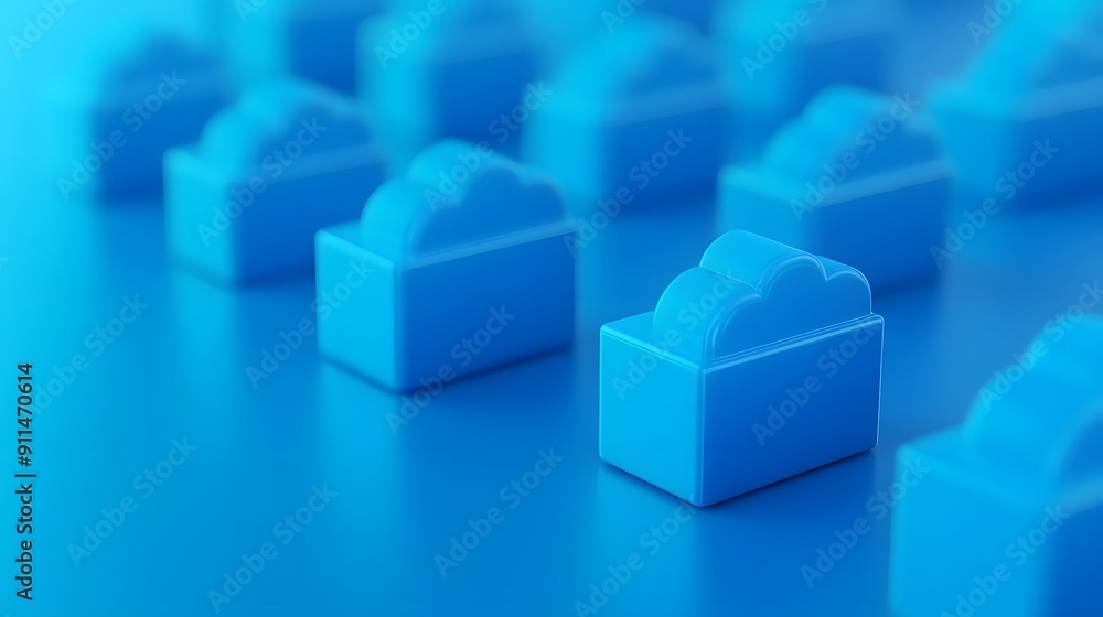 Aufkleber blue cloud-shaped blocks arranged on a surface, representing cloud computing and digital storage con
