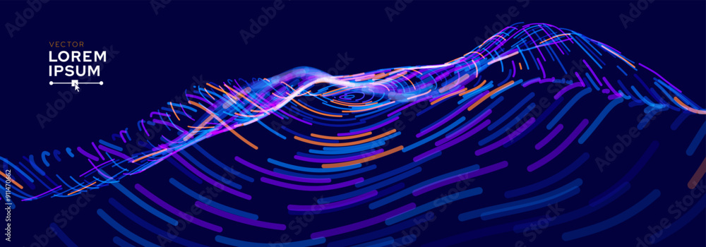 Poster Digital Big Data Flow Vector Background. Big Data Technology Lines. Abstract Science Technology Illustration. Big Data Neural Network Background Concept. AI Visualization Vector Illustration.