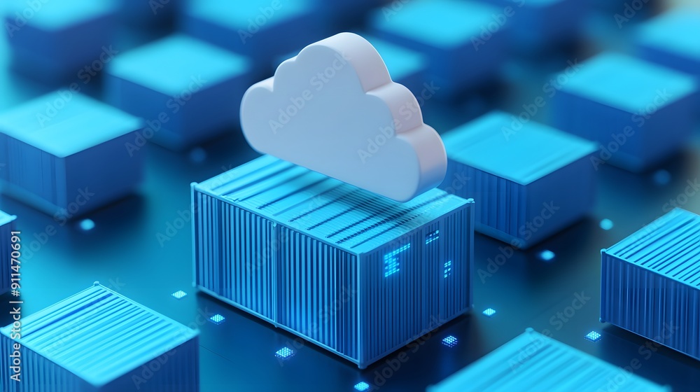 Aufkleber blue container technology with a cloud icon representing cloud computing and data storage solutions 