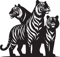 Group of tiger Silhouette isolated on white background Minimalist tiger vector shape icon