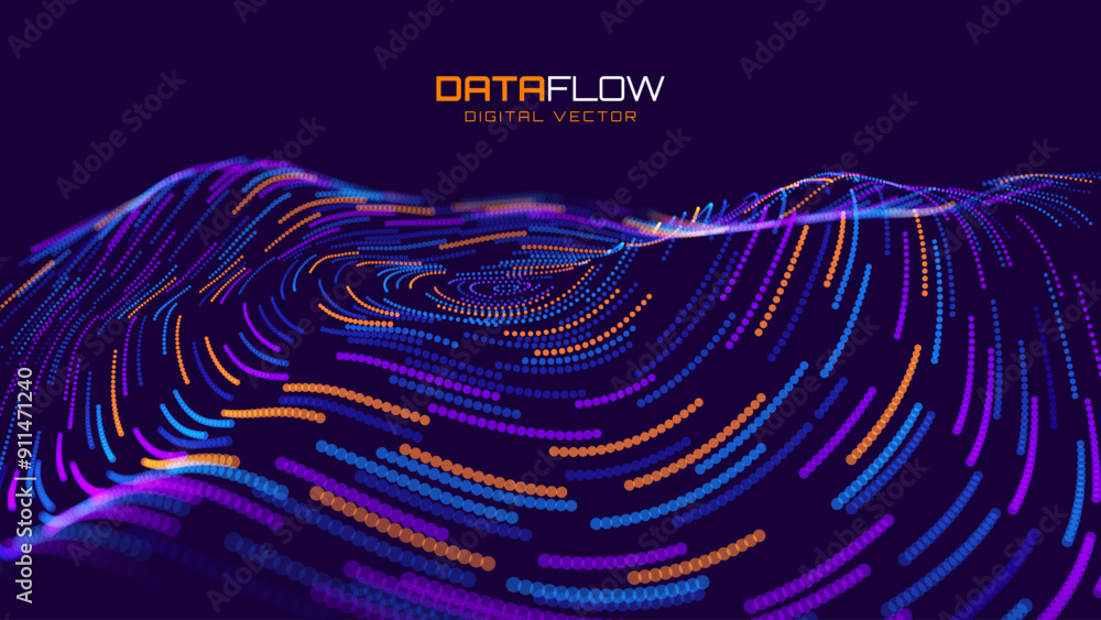 Fototapete Digital Big Data Flow Vector Background. Big Data Technology Lines. Abstract Science Technology Illustration. Big Data Neural Network Background Concept. AI Visualization Vector Illustration.