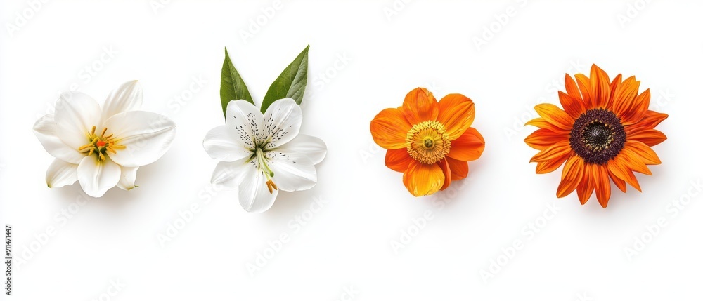 Aufkleber abstract set of minimalist flower designs, each one unique in shape and texture, with empty space ar
