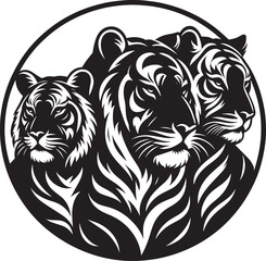 Group of tiger Silhouette isolated on white background Minimalist tiger vector shape icon