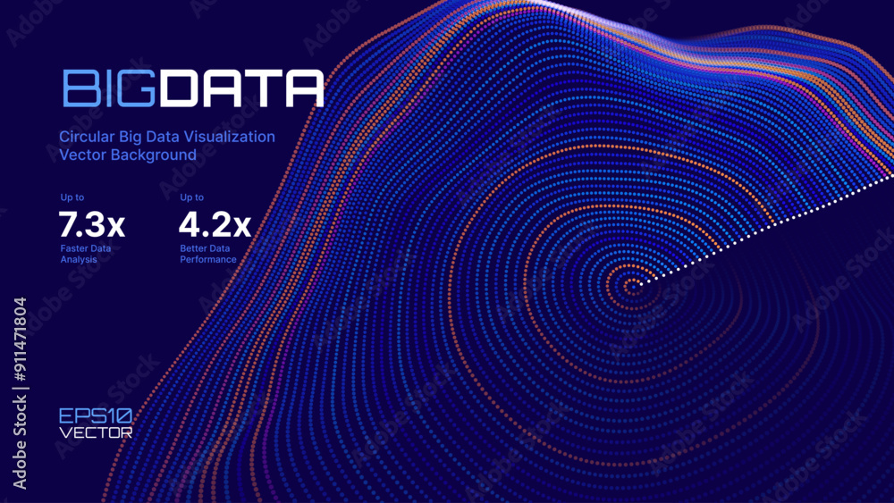 Poster Abstract Digital Circles of Particles. Futuristic Circular Business Data Graph. Big Data Visualization. Crypto Currency Blockchain Invest Statistics Analysis Concept. Vector Illustration.
