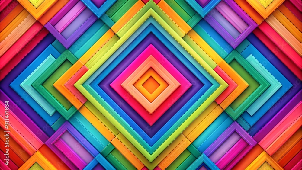 Poster geometric harmony: intersecting squares in vibrant hues generative ai