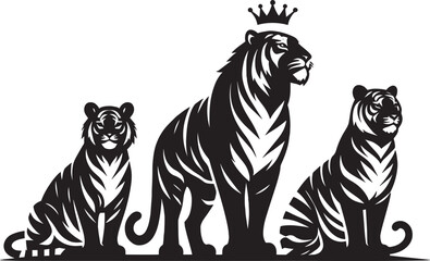 Group of tiger Silhouette isolated on white background Minimalist tiger vector shape icon