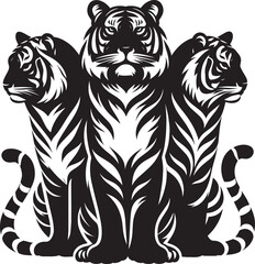 Group of tiger Silhouette isolated on white background Minimalist tiger vector shape icon