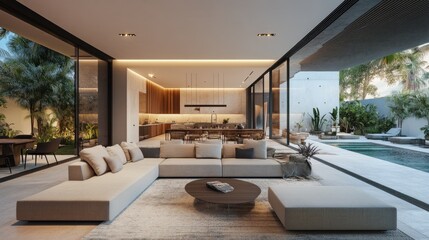 Modern villa house with a seamless indoor-outdoor living space, featuring innovative design and high-end finishes.
