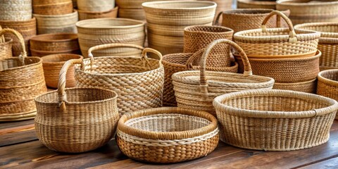Handcrafted natural fiber baskets in various sizes and shapes , basket, woven, handmade, organic, eco-friendly