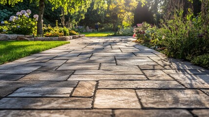 Patio area with stone brick block paving, showing the elegance and versatility of the paver floor.