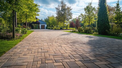 Paved driveway with brick blocks, showcasing the neat arrangement and aesthetic value of the paver floor. -