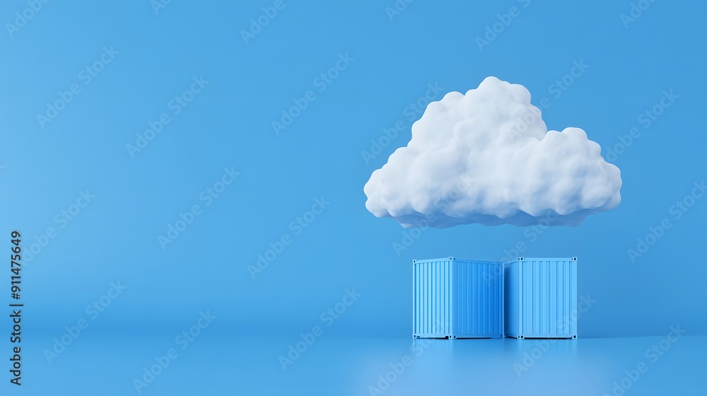 Poster cloud computing concept. blue containers with a cloud shape on a blue background, symbolizing data s
