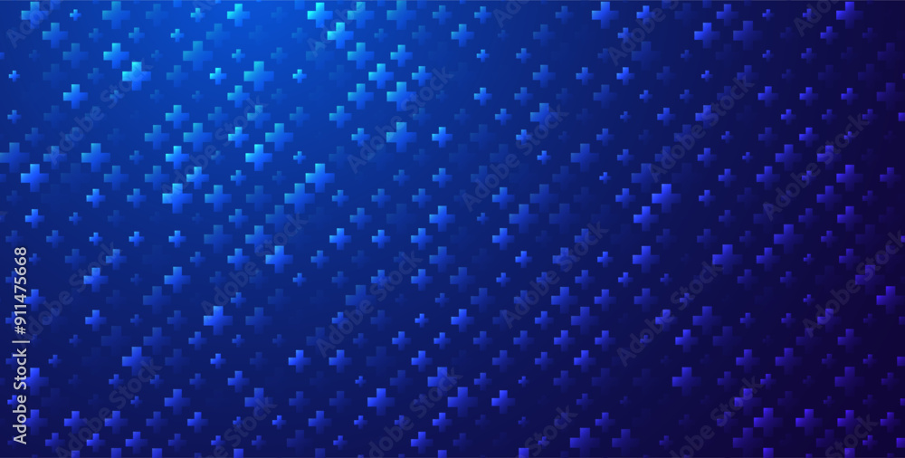 Poster Blue Mathematical Plus Symbols Pattern. Math Design Elements Background. Medical Tech Background. Vector Illustration.