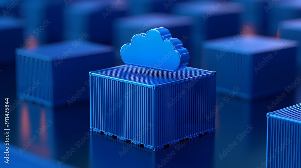 Aufkleber cloud computing concept illustration with blue containers and a cloud icon, representing data storag