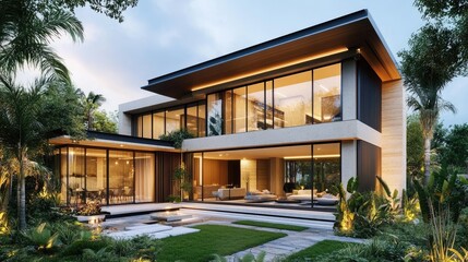 Sleek villa house with open-plan living spaces and a minimalist aesthetic, ideal for modern architectural inspiration.