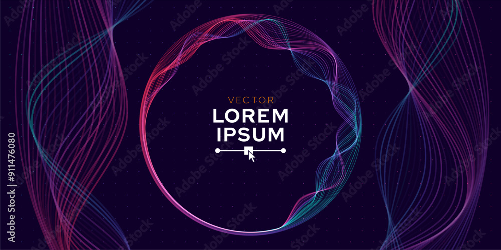 Aufkleber Abstract Sound Wave Round Frame Background. Dynamic Music Wavy Lines Flow. Digital Equalizer. Round Sound Data Visualization. Abstract Vector Background.