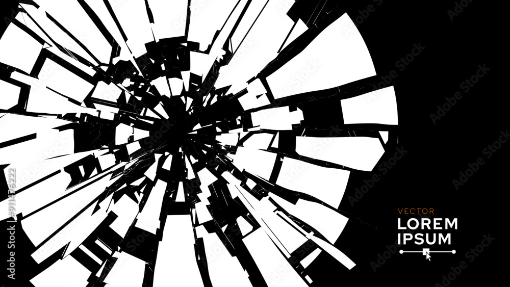 Poster broken glass circles with cracks. abstract comic book flash explosion blast radial lines. shattered,