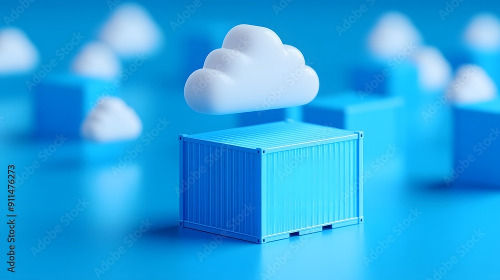 Poster cloud computing concept with a 3d rendered shipping container symbolizing cloud storage solutions, s