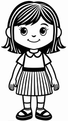 Fototapeta premium Smiling Girl Cartoon, Black and White, Children's Illustration