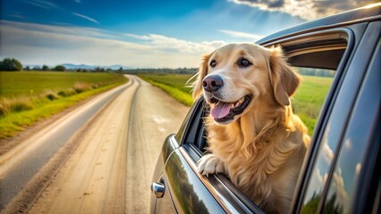 Sun-Kissed Journey: A Golden Retriever's Delightful Ride  AI Generated