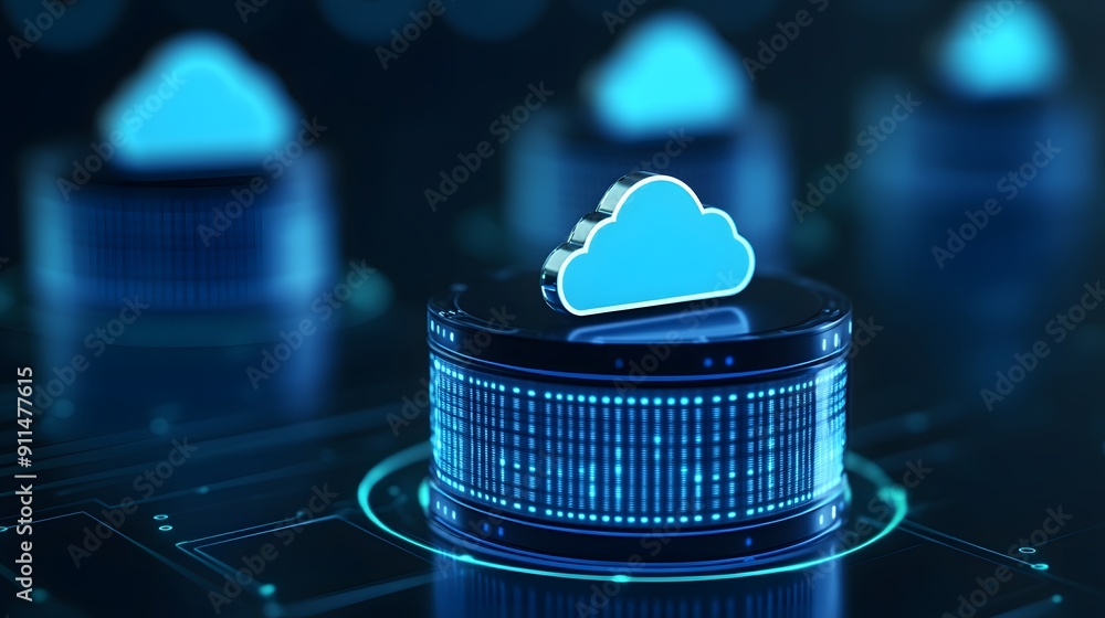 Aufkleber cloud computing concept with blue technology icons and digital storage. illustration depicting moder