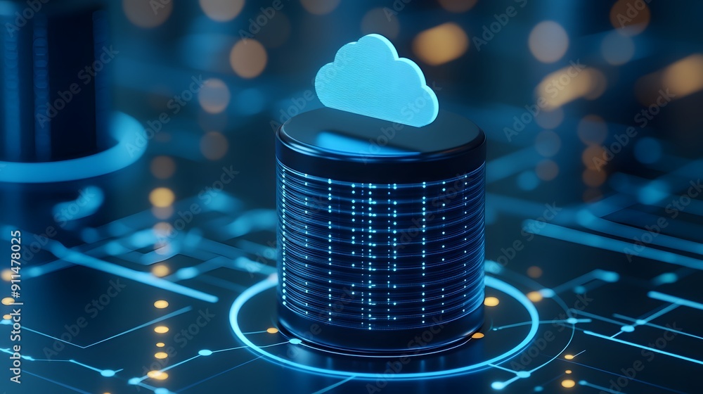 Poster cloud computing concept with digital data storage server and technology background. secure cloud sto